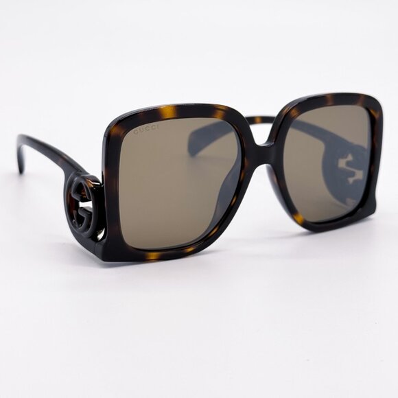 NEW GUCCI GG1326S 007 OVERSIZED DARK HAVANA BROWN MIRROR WOMEN SUNGLASSES GUCCI - Picture 6 of 13